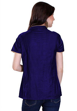 Plain Cotton Silk Top in Navy Blue