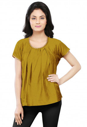 Plain Cotton Silk Top in Olive Green