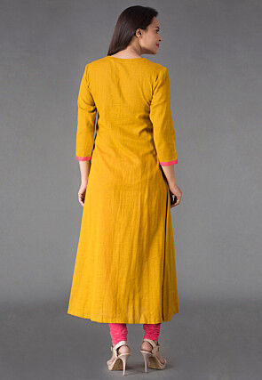 Plain Cotton Slub A Line Suit in Mustard