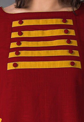 Plain Cotton Slub Straight Suit in Maroon