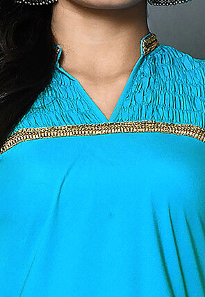Plain Crepe Asymmetric Kurta in Blue