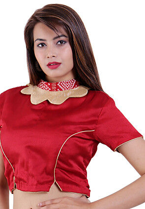 Plain Crepe Padded Blouse in Maroon