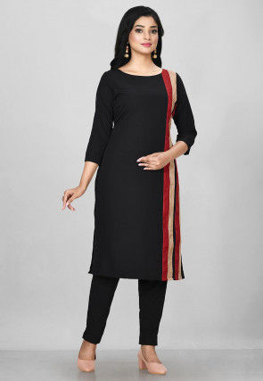 Plain Crepe Pakistani Suit in Black