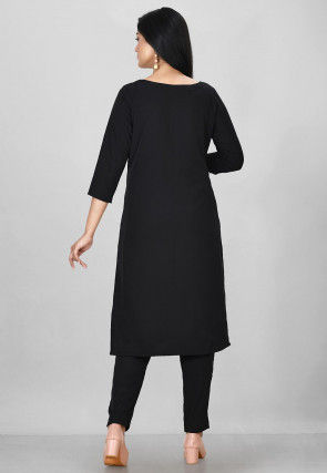 Plain Crepe Pakistani Suit in Black
