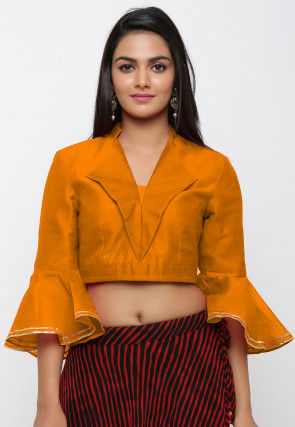 Plain Dupion Silk Blouse in Orange