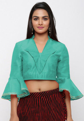 Plain Dupion Silk Blouse in Sea Green