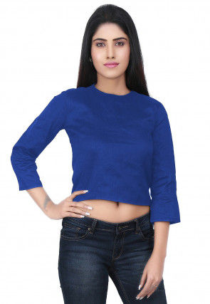 Plain Dupion Silk Crop Top in Dark Blue