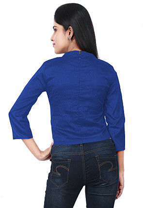 Plain Dupion Silk Crop Top in Dark Blue