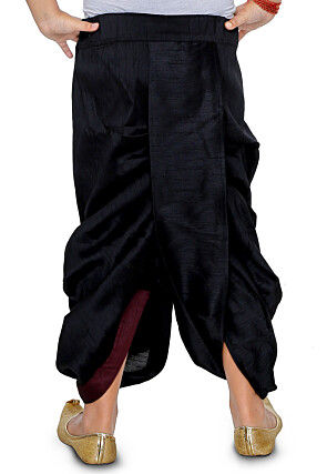 Plain Dupion Silk Dhoti in Black