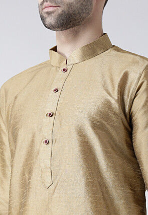 Plain Dupion Silk Dhoti Kurta in Beige