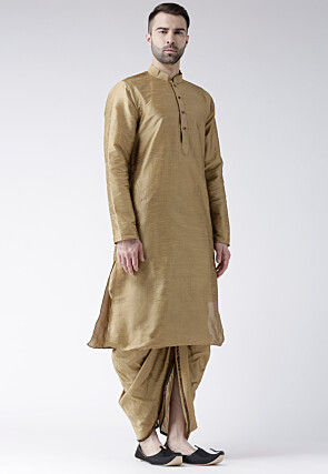 Plain Dupion Silk Dhoti Kurta in Beige
