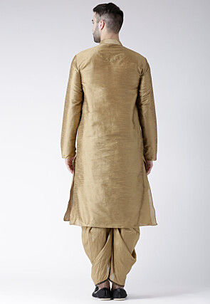 Plain Dupion Silk Dhoti Kurta in Beige
