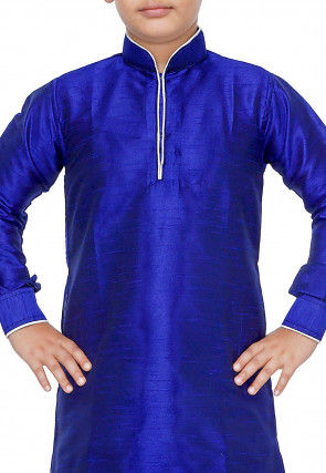 Plain Dupion Silk Dhoti Kurta Set in Royal Blue