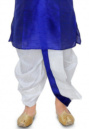 Plain Dupion Silk Dhoti Kurta Set in Royal Blue