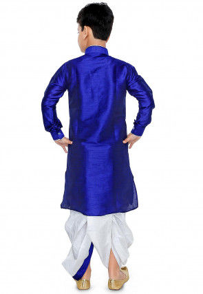 Plain Dupion Silk Dhoti Kurta Set in Royal Blue