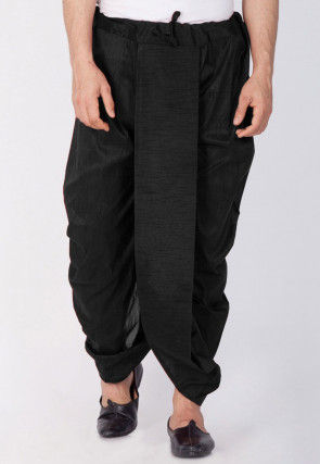 Plain Dupion Silk Dhoti Pant in Black