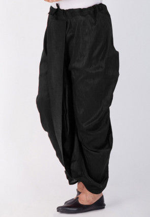 Plain Dupion Silk Dhoti Pant in Black