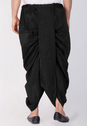 Plain Dupion Silk Dhoti Pant in Black