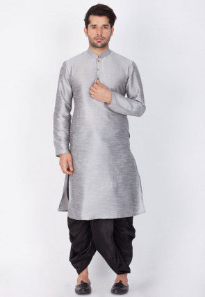 Plain Dupion Silk Dhoti Pant in Black