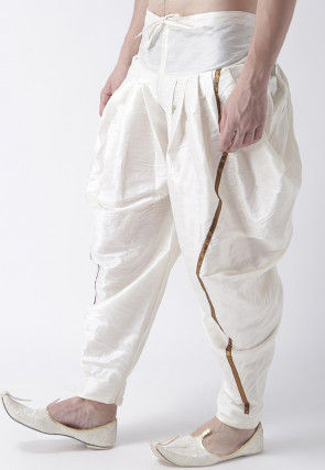 Plain Dupion Silk Dhoti Pant in Off White