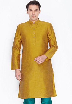 Plain Dupion Silk Kurta in Mustard