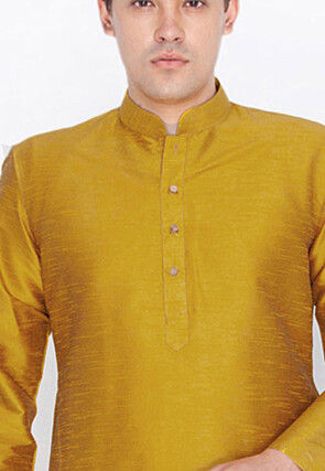 Plain Dupion Silk Kurta in Mustard