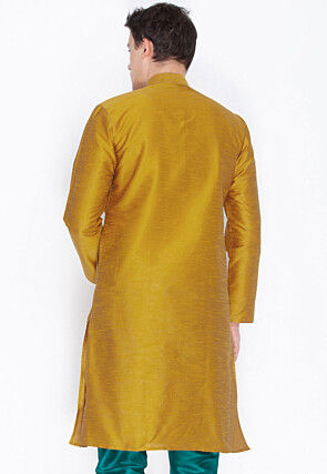 Plain Dupion Silk Kurta in Mustard