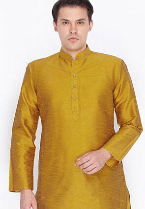 Plain Dupion Silk Kurta in Mustard