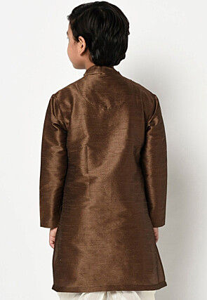 Plain Dupion Silk Kurta in Brown
