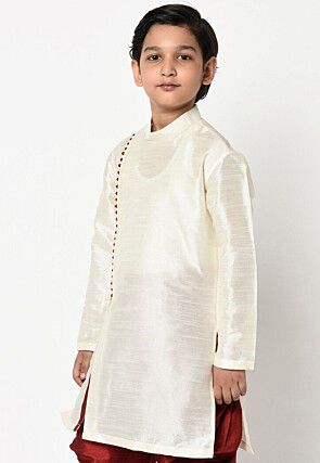 Plain Dupion Silk Kurta in Cream