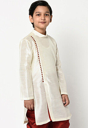 Plain Dupion Silk Kurta in Cream