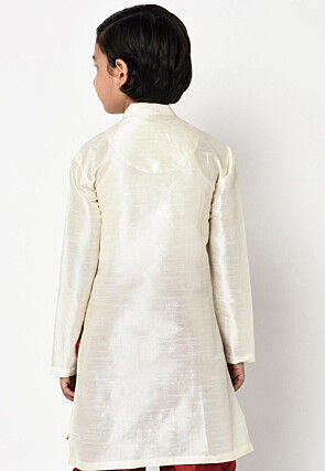 Plain Dupion Silk Kurta in Cream