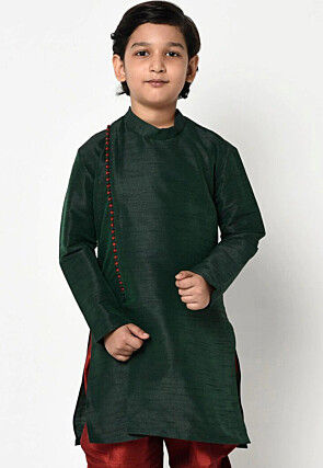 Plain Dupion Silk Kurta n Dark Green