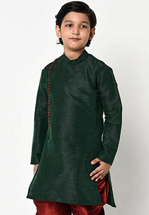Plain Dupion Silk Kurta n Dark Green
