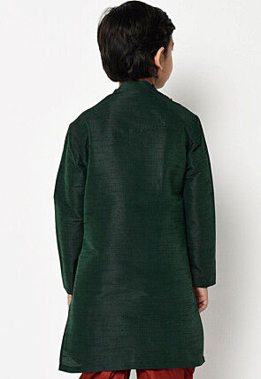 Plain Dupion Silk Kurta n Dark Green