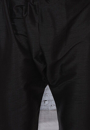 Plain Dupion Silk Kurta Set in Grey