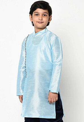 Plain Dupion Silk Kurta in Light Blue