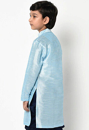 Plain Dupion Silk Kurta in Light Blue