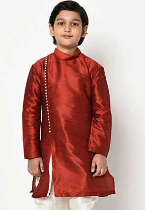 Plain Dupion Silk Kurta in Maroon