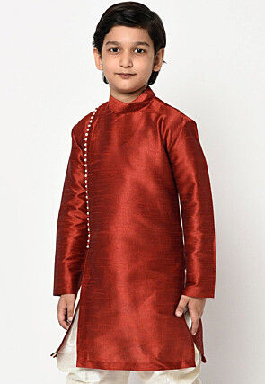 Plain Dupion Silk Kurta in Maroon