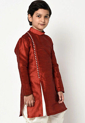 Plain Dupion Silk Kurta in Maroon