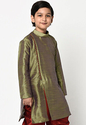 Plain Dupion Silk Kurta in Green