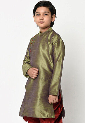 Plain Dupion Silk Kurta in Green