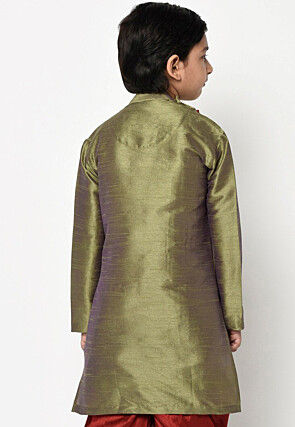 Plain Dupion Silk Kurta in Green