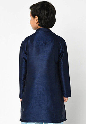 Plain Dupion Silk Kurta in Navy Blue