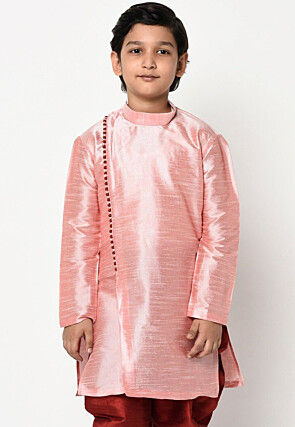 Plain Dupion Silk Kurta in Pink