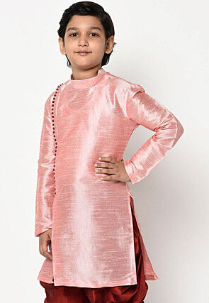 Plain Dupion Silk Kurta in Pink