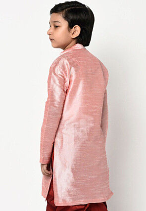 Plain Dupion Silk Kurta in Pink
