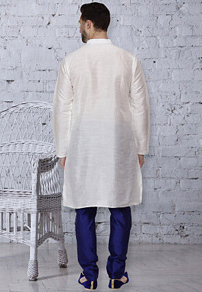 Plain Dupion Silk Kurta Set in White