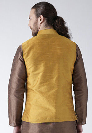 Plain Dupion Silk Nehru Jacket in Beige